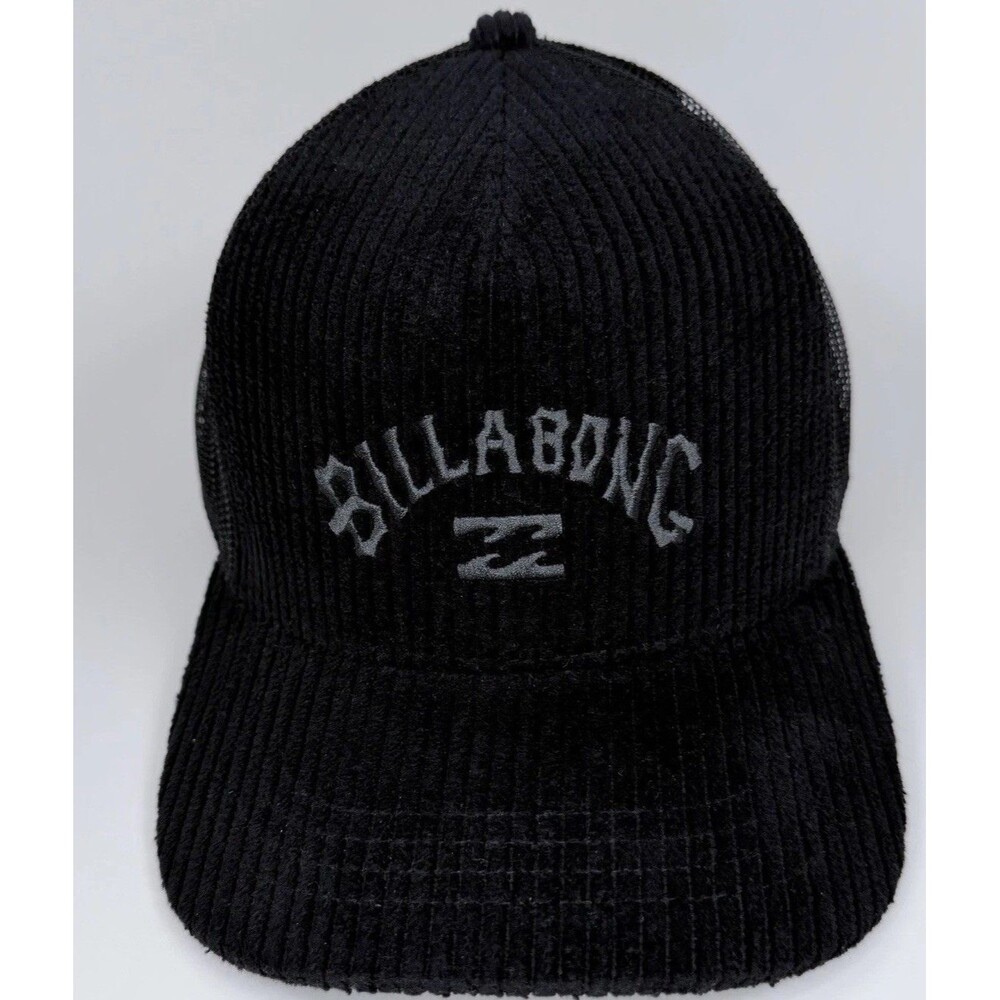 Billabong Black Corduroy Walled Trucker Hat Mesh Back‎ Snap Closure OSFA